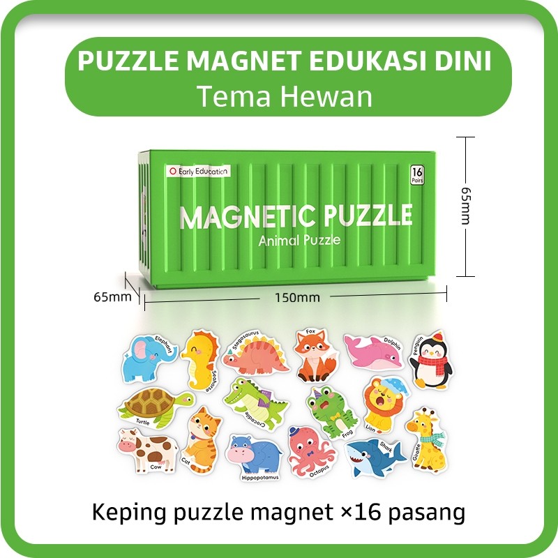 Pinwheel Magnetic Puzzle Mainan Edukasi Magnet Kotak Kontainer Anak 3 Tahun Ke Atas Tema Hewan Buah