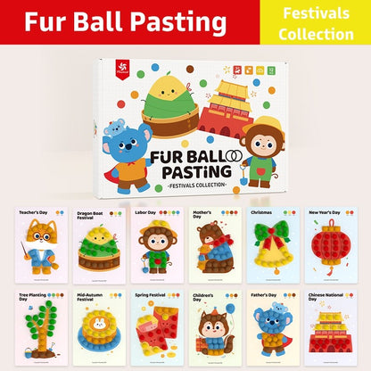 Pinwheel Fur Ball Sticking Art Mainan Edukasi Anak PomPom DIY Stiker Menempel Kreatif Usia 3 Tahun
