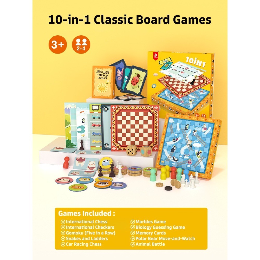 Pinwheel toys Mainan Papan Edukatif Anak (3+) - 10 in 1 Permainan Latihan Logika Fokus & Strategi