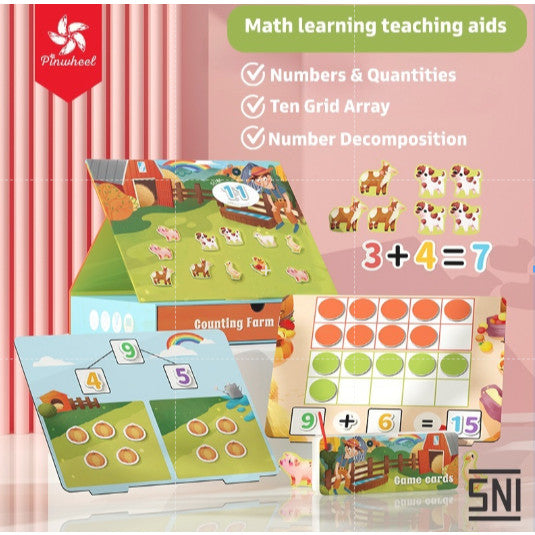 Pinwheel Menghitung Hewan Ternak 3in1 Mainan Edukasi Matematika Magnetik Anak Usia 3 Hingga 6 Tahun