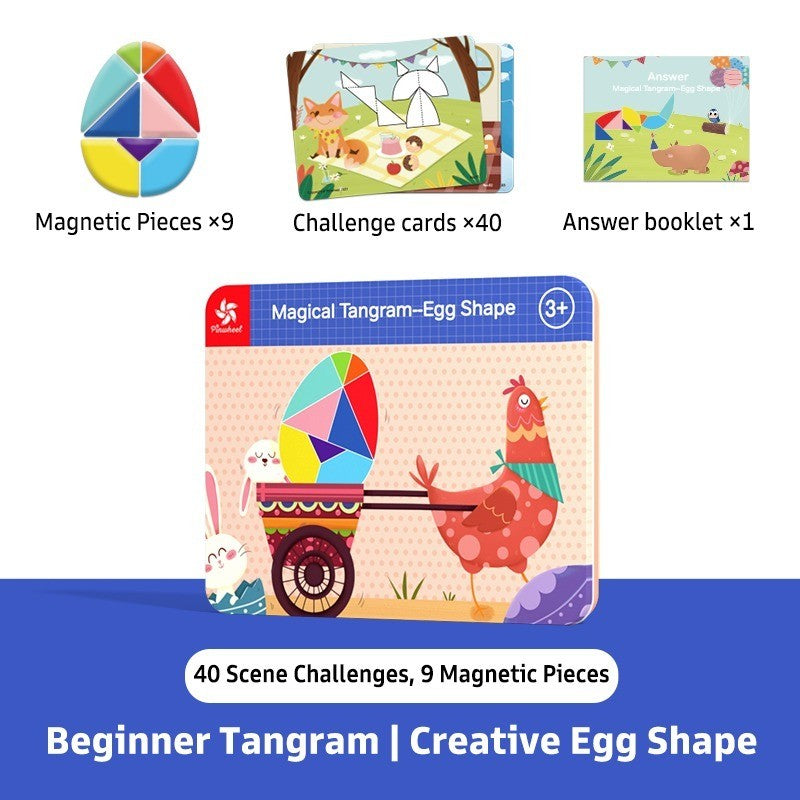 Pinwheel Magical Tangram Papan Tangram Magnetik Mainan Edukatif Anak 3 Tahun Latihan Kreativitas