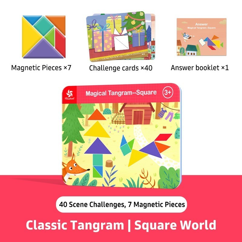 Pinwheel Magical Tangram Papan Tangram Magnetik Mainan Edukatif Anak 3 Tahun Latihan Kreativitas