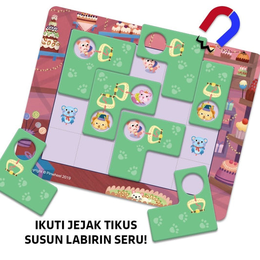 Pinwheel run little mouse Permainan Tikus Lari Seru untuk Anak Asah Logika Bidak Magnet Portable