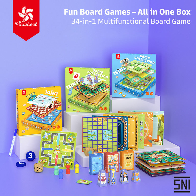 Pinwheel toys Mainan Papan Edukatif Anak (3+) - 10 in 1 Permainan Latihan Logika Fokus & Strategi