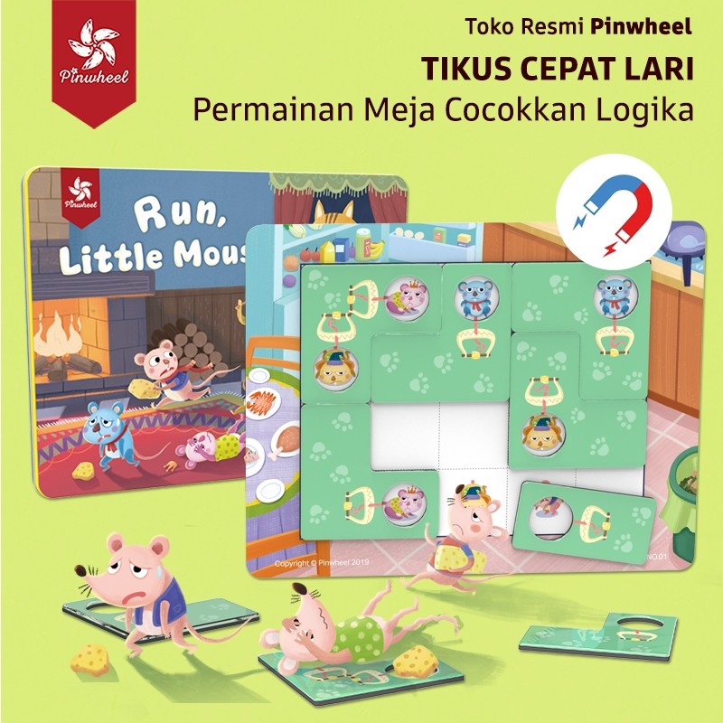 Pinwheel run little mouse Permainan Tikus Lari Seru untuk Anak Asah Logika Bidak Magnet Portable