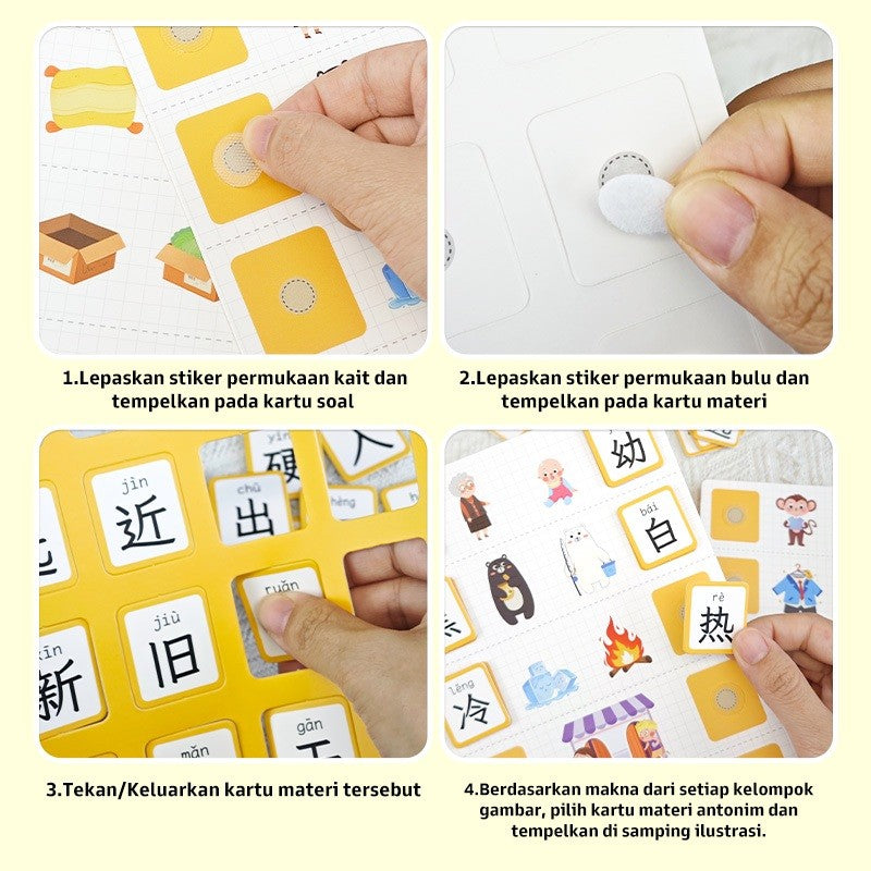 Pinwheel Busy Card Kartu Edukasi Lawan Kata Perekat Velcro Mainan Interaktif Latih Kosakata Anak 3