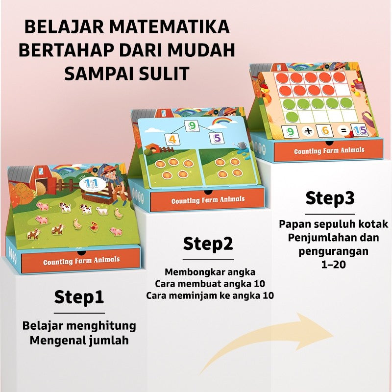 Pinwheel Menghitung Hewan Ternak 3in1 Mainan Edukasi Matematika Magnetik Anak Usia 3 Hingga 6 Tahun
