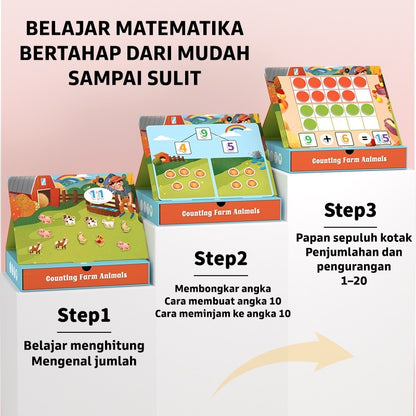 Pinwheel Menghitung Hewan Ternak 3in1 Mainan Edukasi Matematika Magnetik Anak Usia 3 Hingga 6 Tahun