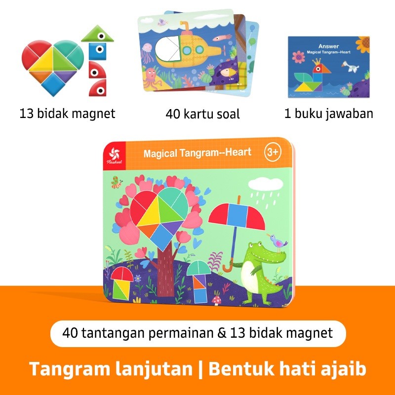 Pinwheel Magical Tangram Papan Tangram Magnetik Mainan Edukatif Anak 3 Tahun Latihan Kreativitas