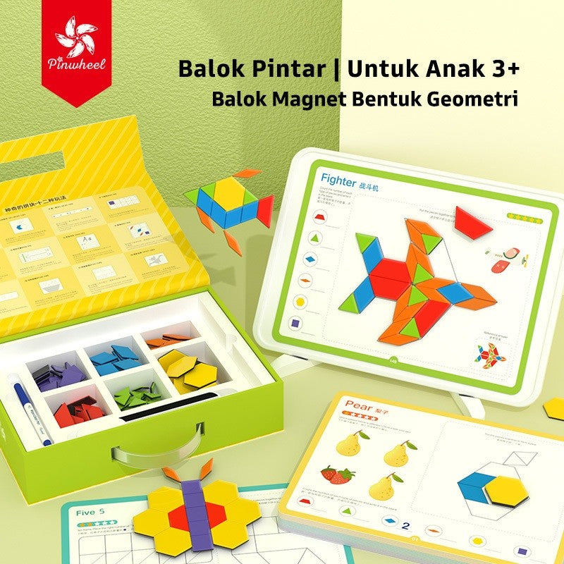 Pinwheel Magnetic Geometry Puzzle Balok Magnetik Mainan Edukasi Geometri Anak TK Usia 3 Tahun Atas