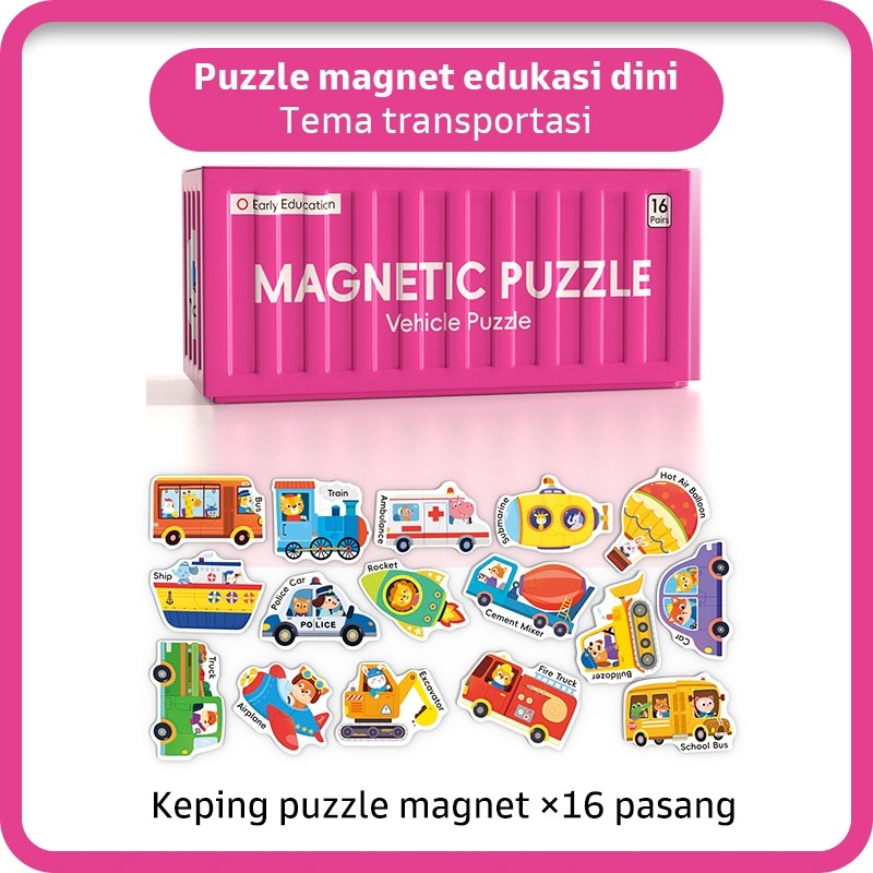Pinwheel Magnetic Puzzle Mainan Edukasi Magnet Kotak Kontainer Anak 3 Tahun Ke Atas Tema Hewan Buah