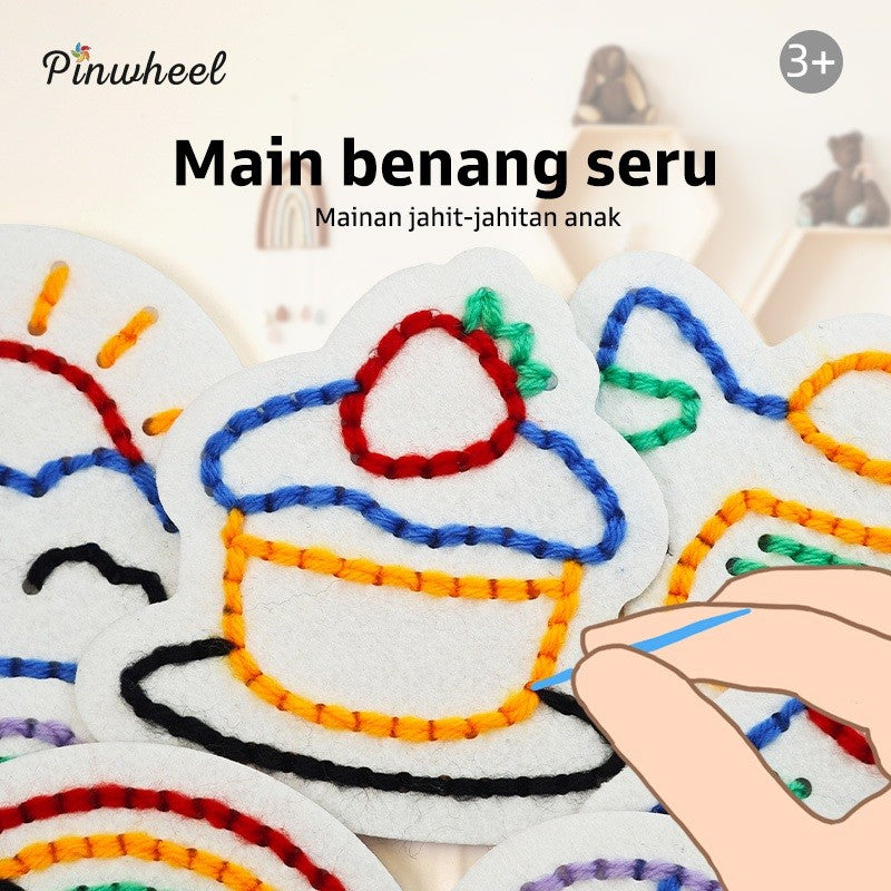 Pinwheel Fun with Yarn Threading Mainan Edukasi Montessori Mengait Benang Anak 3 Tahun Ke Atas