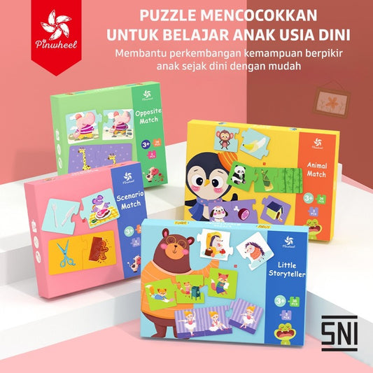 Pinwheel Educational Matching Puzzle Latih Pengenalan Hewan Lawan Kata Motorik Halus 3 Tahun Ke Atas