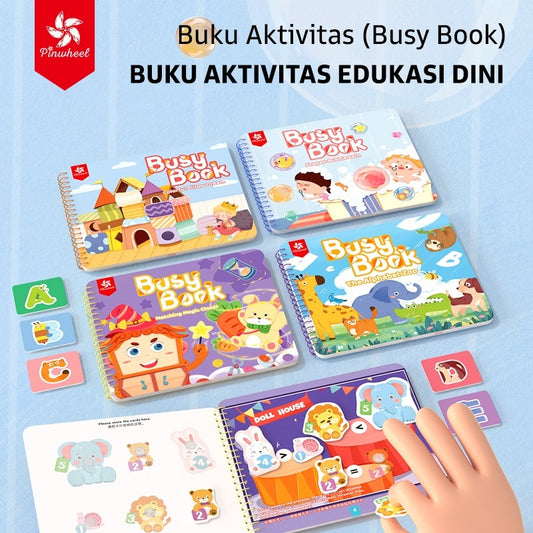 Pinwheel Busy Book Buku Aktivitas Anak 2 Tahun Montessori Mainan Edukasi Balita Velcro Set 1 Buku
