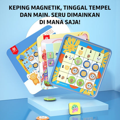 Pinwheel Sudoku Logic Game Mini Mainan Edukatif Magnetik Tema Hewan Latih Logika Fokus Anak 3 Tahun