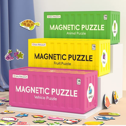 Pinwheel Magnetic Puzzle Mainan Edukasi Magnet Kotak Kontainer Anak 3 Tahun Ke Atas Tema Hewan Buah