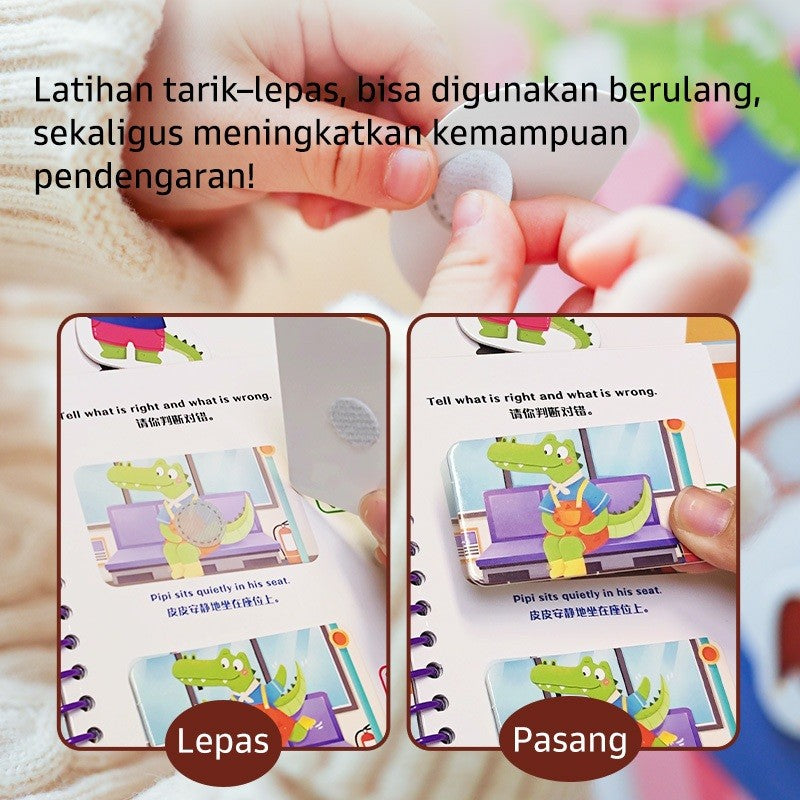 Pinwheel Busy Book Buku Aktivitas Perilaku Anak Montessori Mainan Edukasi Balita Velcro Set 2 Buku