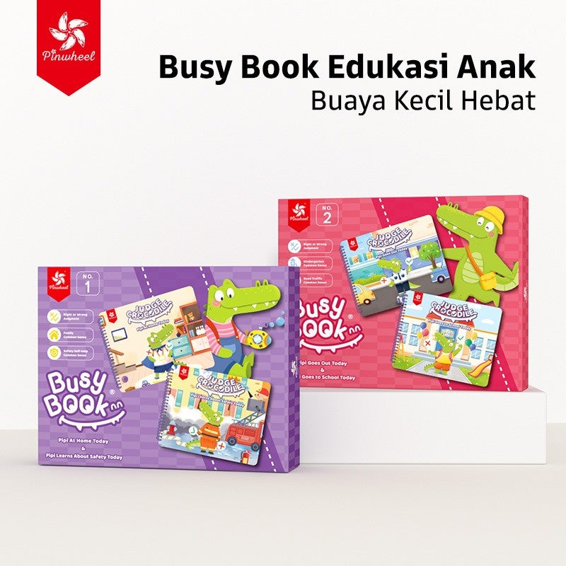 Pinwheel Busy Book Buku Aktivitas Perilaku Anak Montessori Mainan Edukasi Balita Velcro Set 2 Buku