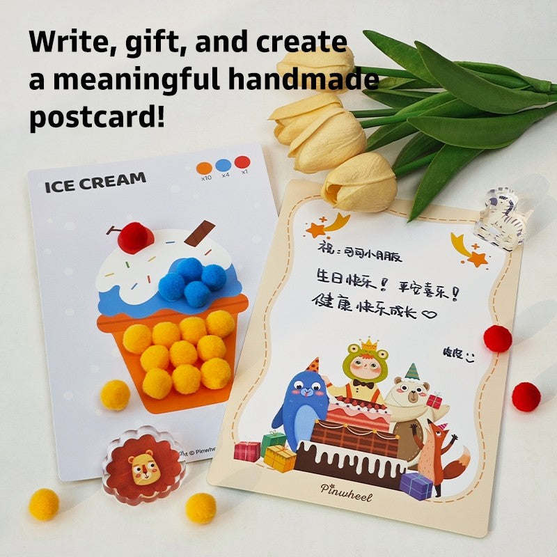 Pinwheel Fur Ball Sticking Art Mainan Edukasi Anak PomPom DIY Stiker Menempel Kreatif Usia 3 Tahun