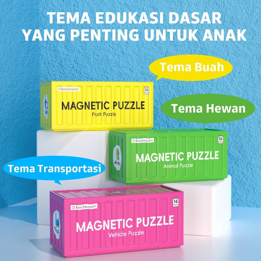 Pinwheel Magnetic Puzzle Mainan Edukasi Magnet Kotak Kontainer Anak 3 Tahun Ke Atas Tema Hewan Buah