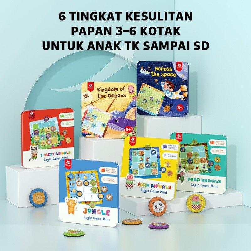 Pinwheel Sudoku Logic Game Mini Mainan Edukatif Magnetik Tema Hewan Latih Logika Fokus Anak 3 Tahun