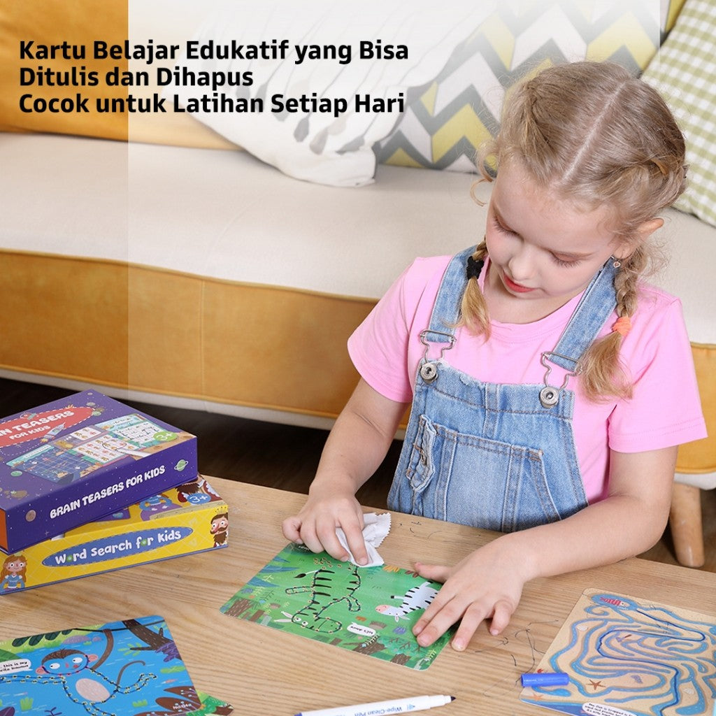 Pinwheel Kartu Latihan Menulis Mengontrol Pensil Wipe Clean Mainan Edukasi Anak TK Usia 3 Tahun Atas