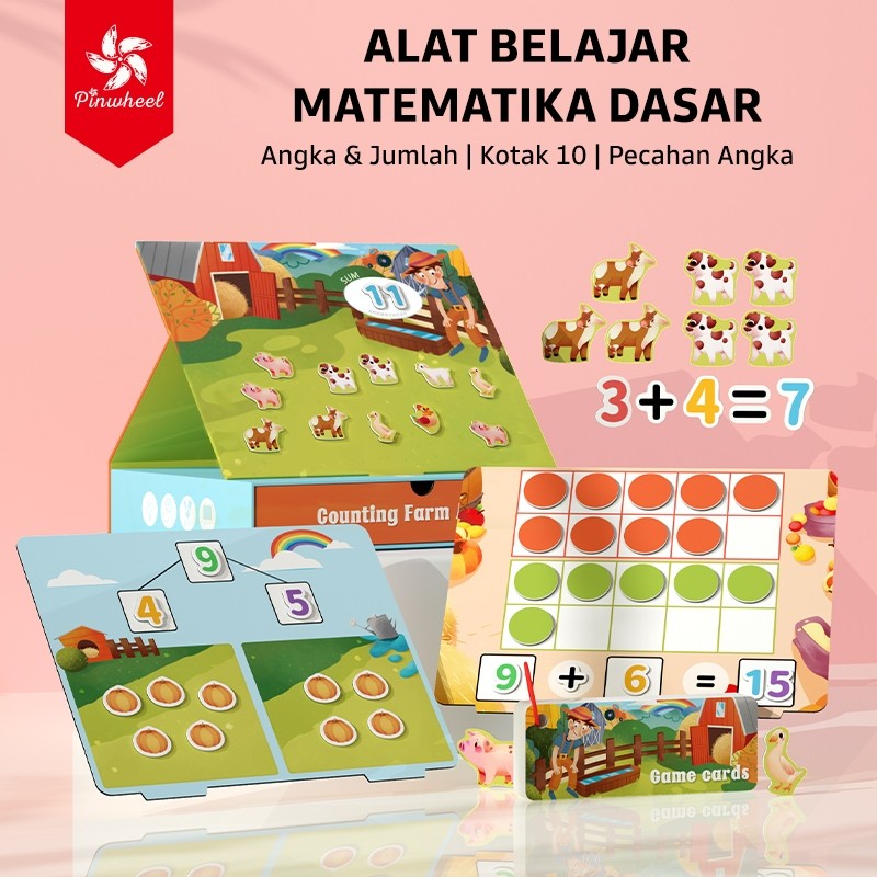 Pinwheel Menghitung Hewan Ternak 3in1 Mainan Edukasi Matematika Magnetik Anak Usia 3 Hingga 6 Tahun