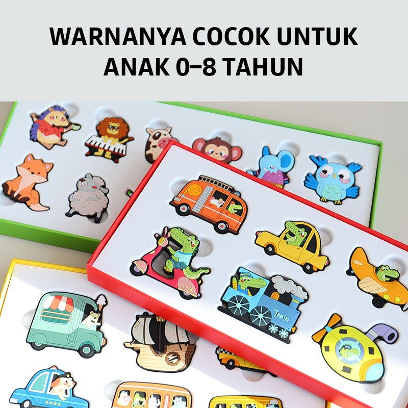 Pinwheel Fridge Magnet Kulkas 3D Sensori Binatang Kartun Transportasi Mainan Edukasi Anak Usia Dini
