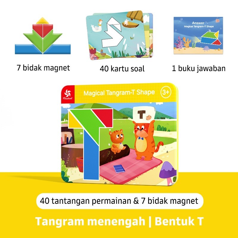 Pinwheel Magical Tangram Papan Tangram Magnetik Mainan Edukatif Anak 3 Tahun Latihan Kreativitas