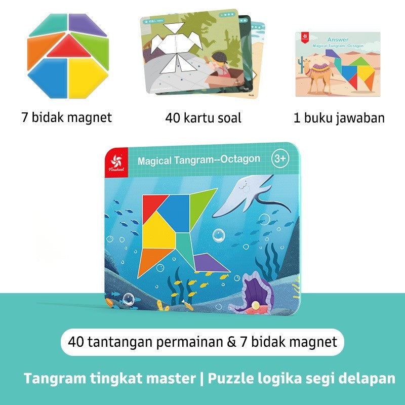 Pinwheel Magical Tangram Papan Tangram Magnetik Mainan Edukatif Anak 3 Tahun Latihan Kreativitas