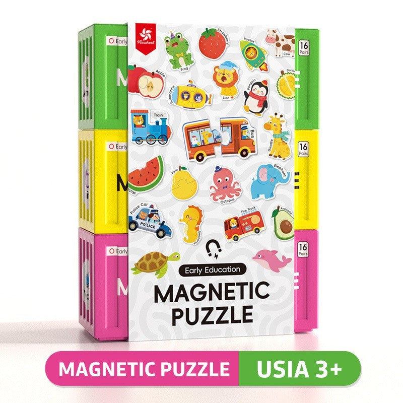 Pinwheel Magnetic Puzzle Mainan Edukasi Magnet Kotak Kontainer Anak 3 Tahun Ke Atas Tema Hewan Buah