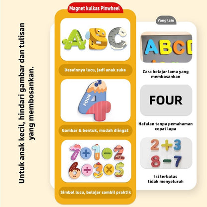 Pinwheel Number & Letter Fridge Magnets Mainan Edukasi Magnet Huruf Angka Kulkas Papan Tulis Anak 3+
