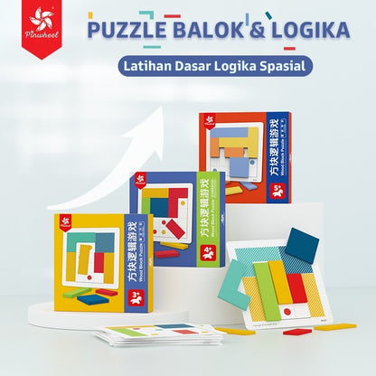 Pinwheel Wood Block Puzzle Mainan Edukasi Balok Kayu Permainan Logika Spasial Usia 3 Tahun Ke Atas