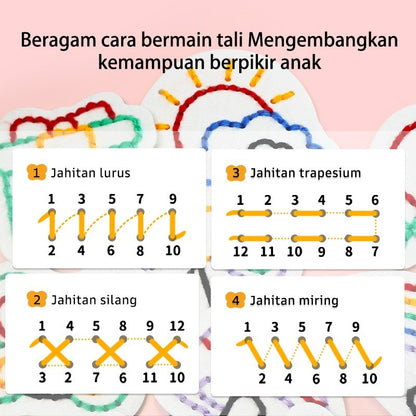 Pinwheel Fun with Yarn Threading Mainan Edukasi Montessori Mengait Benang Anak 3 Tahun Ke Atas