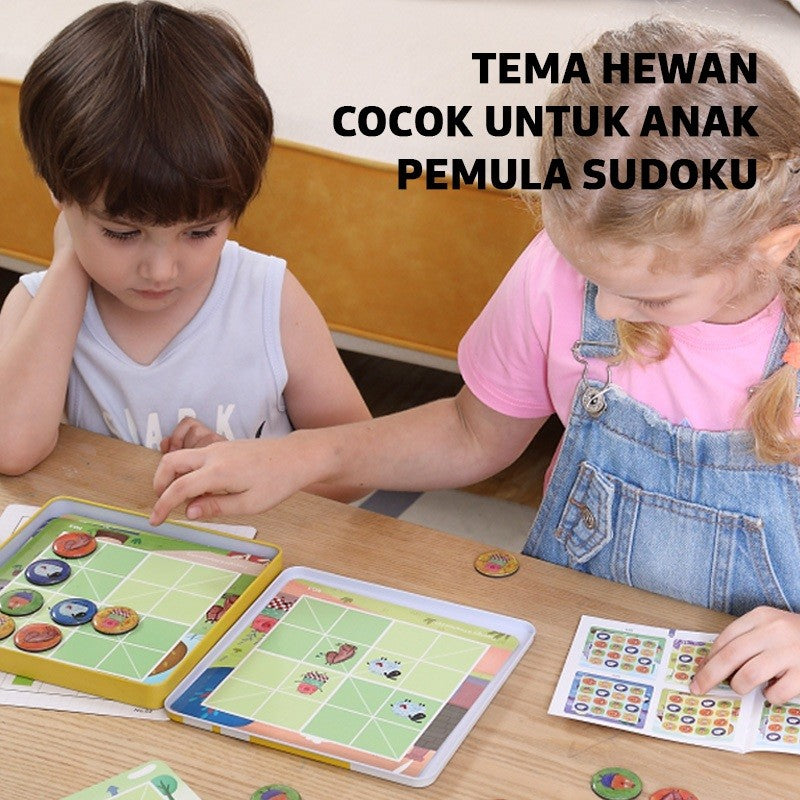 Pinwheel Sudoku Logic Game Mini Mainan Edukatif Magnetik Tema Hewan Latih Logika Fokus Anak 3 Tahun