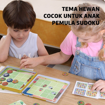 Pinwheel Sudoku Logic Game Mini Mainan Edukatif Magnetik Tema Hewan Latih Logika Fokus Anak 3 Tahun