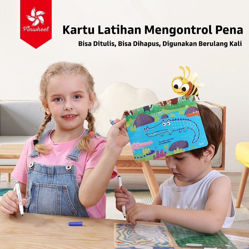 Pinwheel Kartu Latihan Menulis Mengontrol Pensil Wipe Clean Mainan Edukasi Anak TK Usia 3 Tahun Atas
