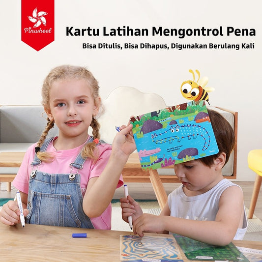 Pinwheel Kartu Latihan Menulis Mengontrol Pensil Wipe Clean Mainan Edukasi Anak TK Usia 3 Tahun Atas
