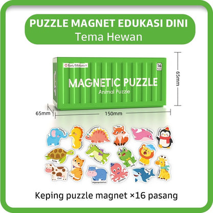 Pinwheel Magnetic Puzzle Mainan Edukasi Magnet Kotak Kontainer Anak 3 Tahun Ke Atas Tema Hewan Buah