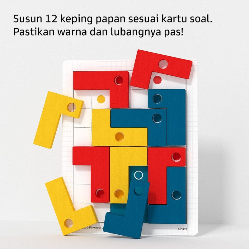 Pinwheel Mainan Edukasi Bentuk L Kayu Latih Logika Penalaran Geometri Teka-Teki Anak 4 Tahun Ke Atas