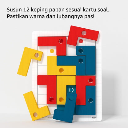 Pinwheel Mainan Edukasi Bentuk L Kayu Latih Logika Penalaran Geometri Teka-Teki Anak 4 Tahun Ke Atas
