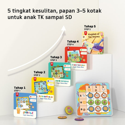 Pinwheel Sudoku Logic Game Mini Mainan Edukatif Magnetik Tema Hewan Latih Logika Fokus Anak 3 Tahun
