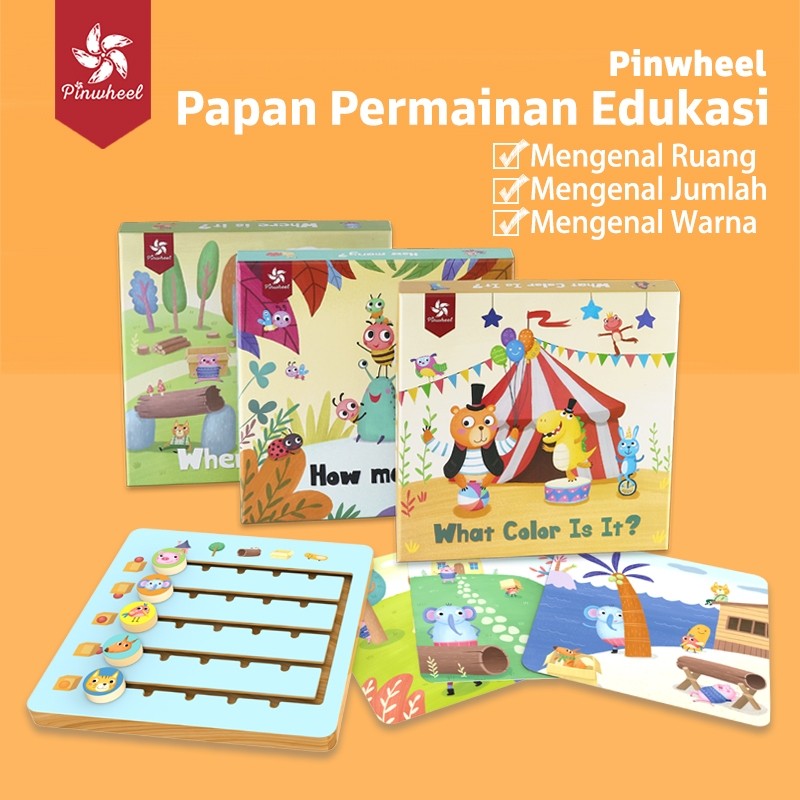 Pinwheel Mainan Edukasi Papan Kayu Seri Hewan Latih Warna Angka Logika Motorik Halus 3 Tahun Ke Atas