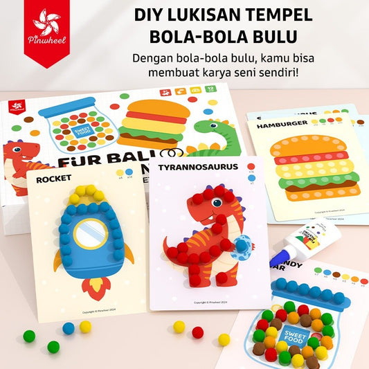 Pinwheel Fur Ball Sticking Art Mainan Edukasi Anak PomPom DIY Stiker Menempel Kreatif Usia 3 Tahun