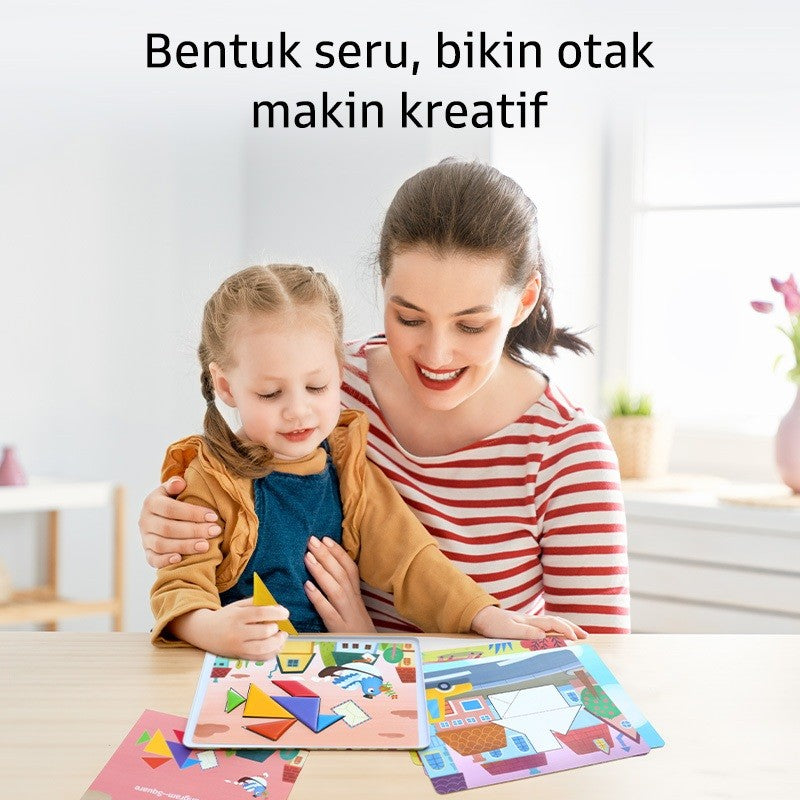Pinwheel Magical Tangram Papan Tangram Magnetik Mainan Edukatif Anak 3 Tahun Latihan Kreativitas