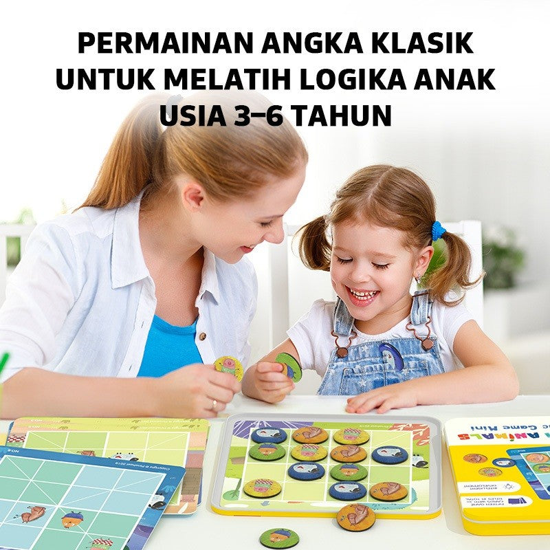 Pinwheel Sudoku Logic Game Mini Mainan Edukatif Magnetik Tema Hewan Latih Logika Fokus Anak 3 Tahun