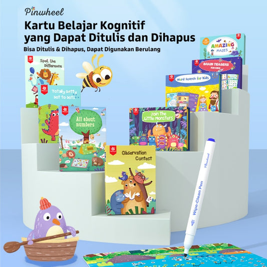 Pinwheel Kartu Latihan Menulis Mengontrol Pensil Wipe Clean Mainan Edukasi Anak TK Usia 3 Tahun Atas