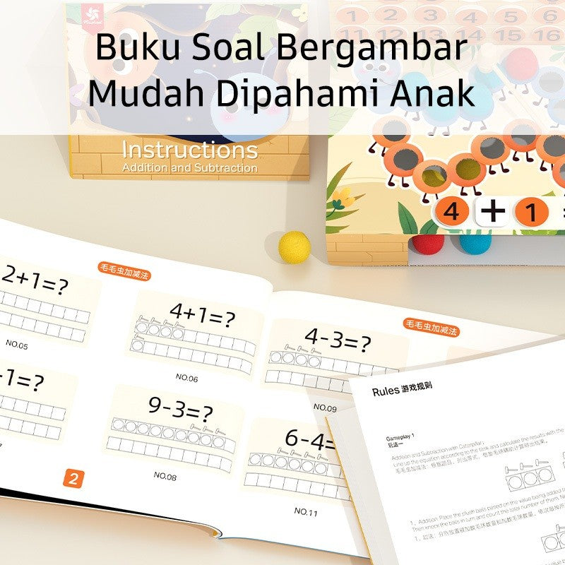 Pinwheel Mainan Edukasi Matematika Penjumlahan Pengurangan Ulat Bulu Anak TK Usia 3 Hingga 6 Tahun