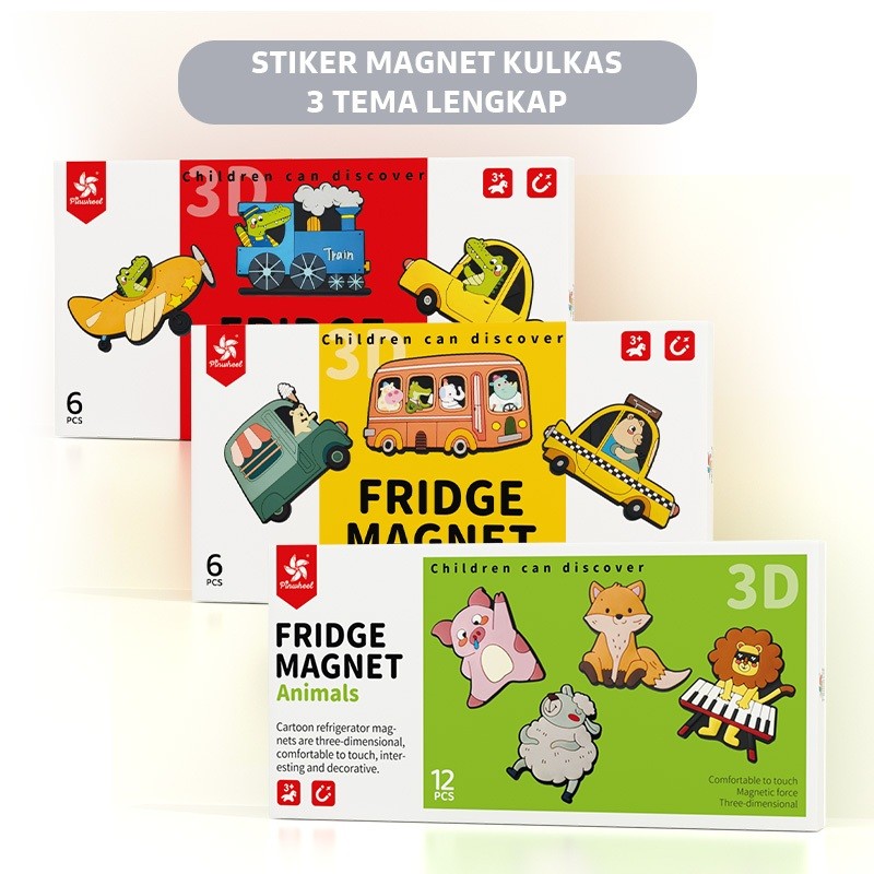 Pinwheel Fridge Magnet Kulkas 3D Sensori Binatang Kartun Transportasi Mainan Edukasi Anak Usia Dini
