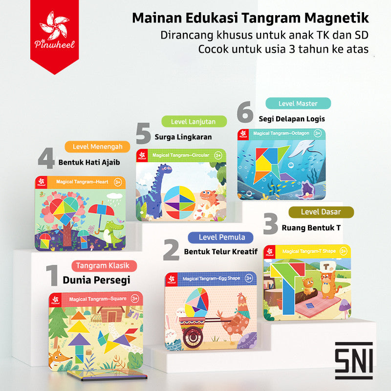 Pinwheel Magical Tangram Papan Tangram Magnetik Mainan Edukatif Anak 3 Tahun Latihan Kreativitas